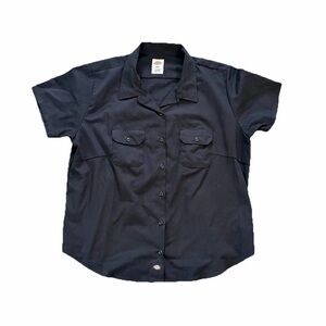 Dickies Women's Blue Button Down Shirt Workwear Motorcycle Style